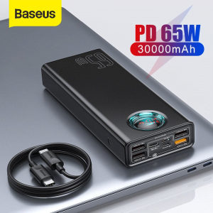 Baseus Power Bank 65W Power Bank 30000mAh, batterie externe USB C PD Charge rapide 30000 Powerbank chargeur de batterie externe Portable pour Macbook iPhone Xiaomi ordinateur Portable