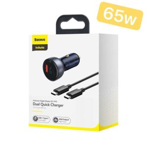 chargeur de voiture Baseus 65W.1 x Cable Type C 100W.
