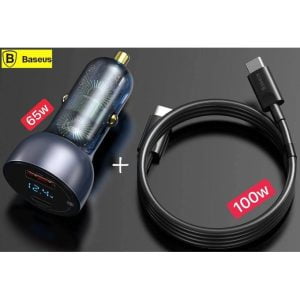 chargeur de voiture Baseus 65W.1 x Cable Type C 100W.