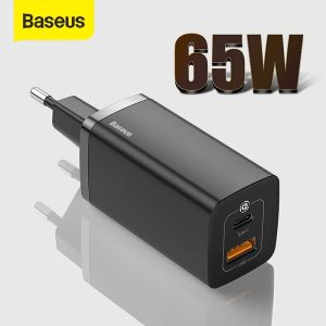 Baseus Chargeur 65W Gan 2 Lite Dual Port QC 3.0 PD 3.0 Type C et USB