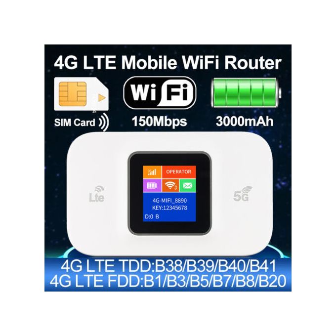 1 (22) Modem routeur Mobile 5G / 4G LTE CAT6 WiFi 300Mbps avec carte SIM et écran 14h d'autonomie