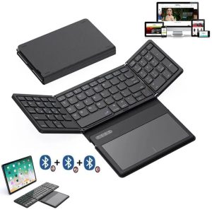Clavier Bluetooth Pliable avec Pavé Tactile En Cuir PU ultra slim pour Windows, iOS, Android