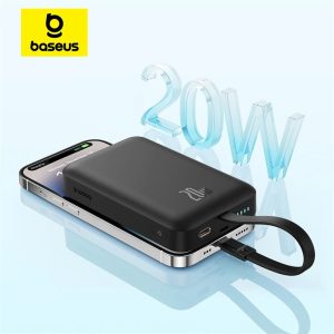 Baseus Magnetic Mini Power Bank 10000mah 20W Wireless avec Cable Lightning Intégré